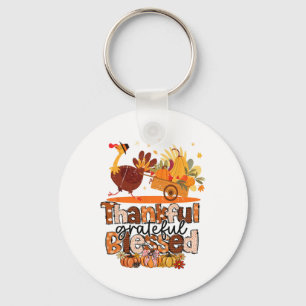 Thankful Grateful Blessed Turkey Christian Thanksg Keychain