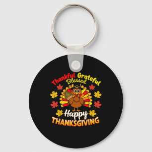Thankful Grateful Blessed Turkey Gobble Happy Than Keychain