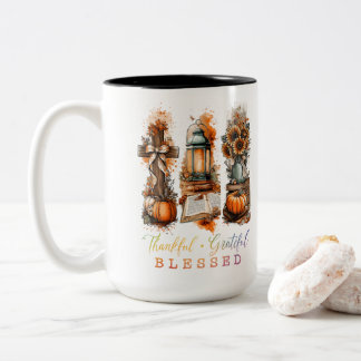 Thankful Grateful Blessed Two-Tone Coffee Mug