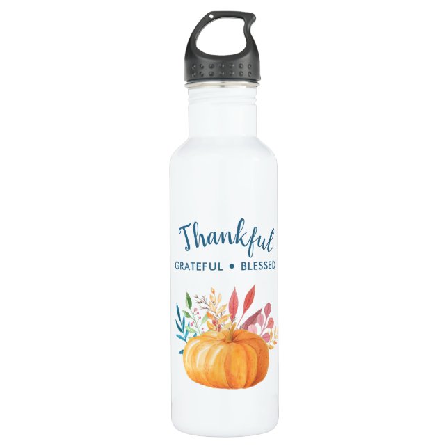 Thankful Grateful Blessed with Orange Pumpkin 710 Ml Water Bottle (Front)
