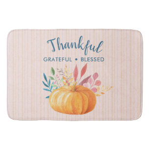 Thankful Grateful Blessed with Orange Pumpkin Bath Mat