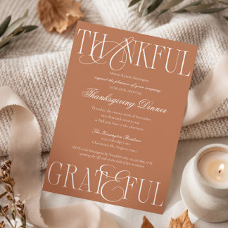 Thankful Grateful Elegant Thanksgiving Dinner Invitation