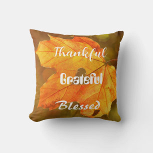 Thankful Grateful Fall Thanksgiving Throw Pillow