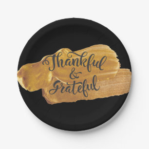 Thankful & Grateful Faux Gold Paint Thanksgiving Paper Plate
