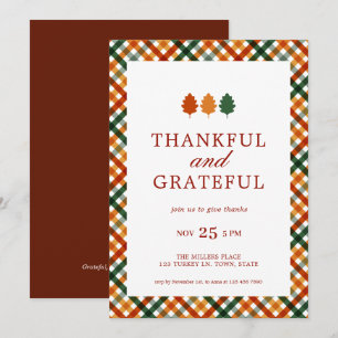 Thankful Grateful Modern Thanksgiving Dinner Party Invitation