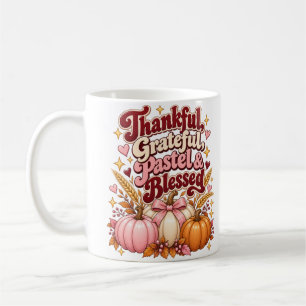 Thankful Grateful Pastel and Blessed Thanksgiving Coffee Mug