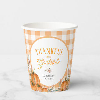 Thankful Grateful Pumpkins Gingham Thanksgiving Paper Cups