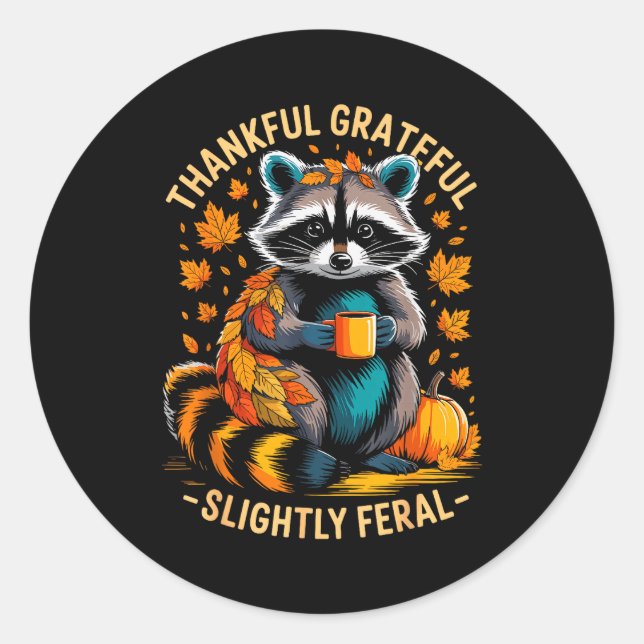 Thankful Grateful Slightly Feral Funny Raccoon Aut Classic Round Sticker (Front)