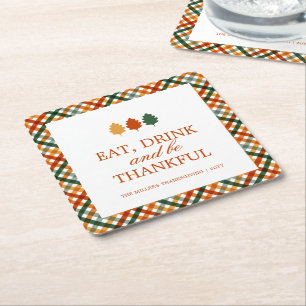 Thankful Grateful Thanksgiving Party Square Paper Coaster