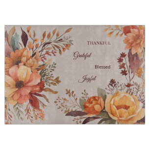 Thankful Grategul Blessed Floral Thanksgiving  Cutting Board