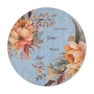Thankful Grategul Blessed Floral Thanksgiving  Cutting Board