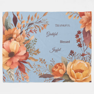 Thankful Grategul Blessed Floral Thanksgiving Fleece Blanket