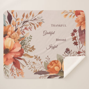 Thankful Grategul Blessed Floral Thanksgiving Sherpa Blanket