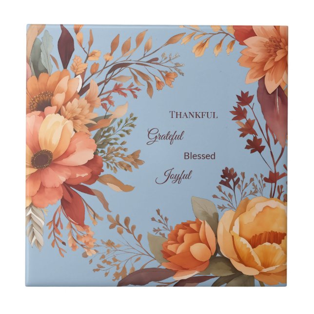 Thankful Grategul Blessed Floral Thanksgiving  Tile (Front)