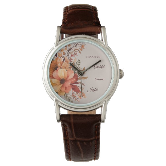 Thankful Grategul Blessed Floral Thanksgiving  Watch (Front)