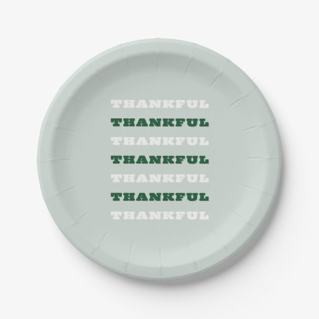 Thankful, Gratitude Quote, Green Paper Plate (Front)