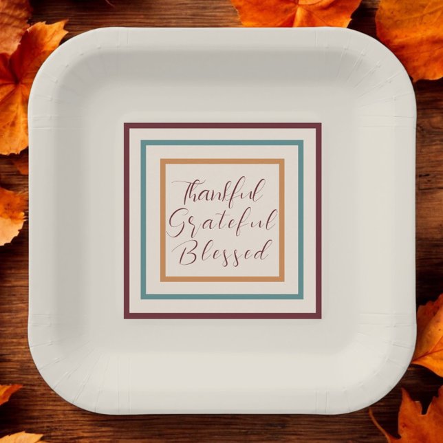 Thankful Greatful Blessed Thanksgiving Fall Paper Plate (Creator Uploaded)