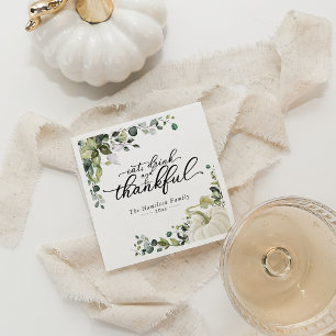 Thankful Greenery Pumpkin Thanksgiving Dinner Napkin