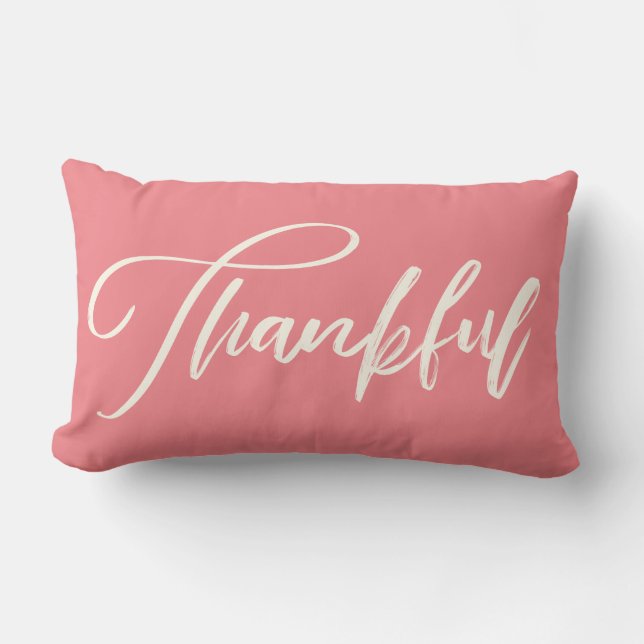Thankful Handwritten Typography Lumbar Pillow (Front)