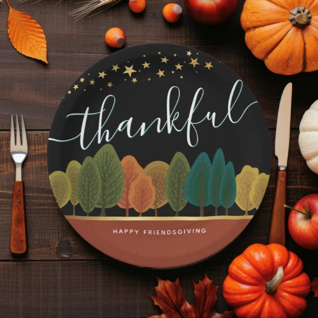 Thankful Happy Friendsgiving Paper Plate with Gold (Creator Uploaded)