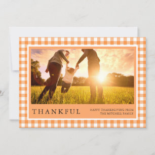 Thankful   Happy Thanksgiving Three Photo Gingham Holiday Card