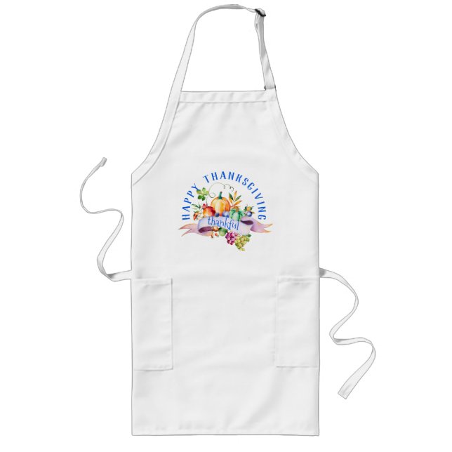 "Thankful" Happy Thanksgiving with  Pumpkins Long Apron (Front)