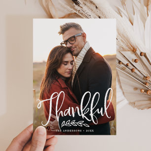 Thankful Harvest Script Photo Thanksgiving Holiday Card