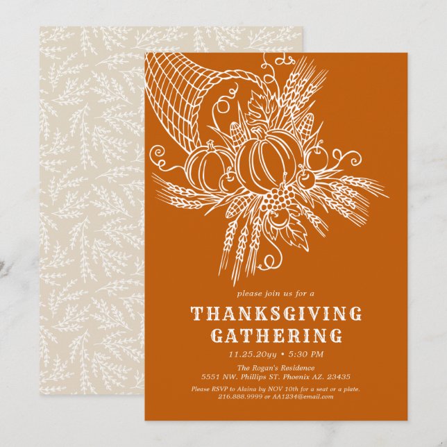 Thankful Harvest | Thanksgiving Party Orange Invitation (Front/Back)