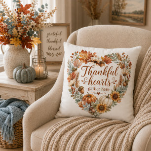 Thankful Heart Blue Fall Decor Throw Pillow