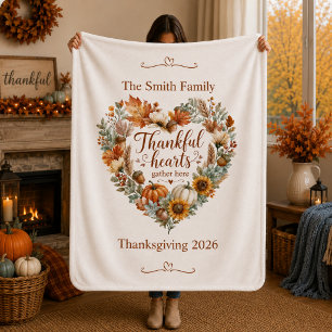 Thankful Hearts Gather Here Personalized Fall  Sherpa Blanket