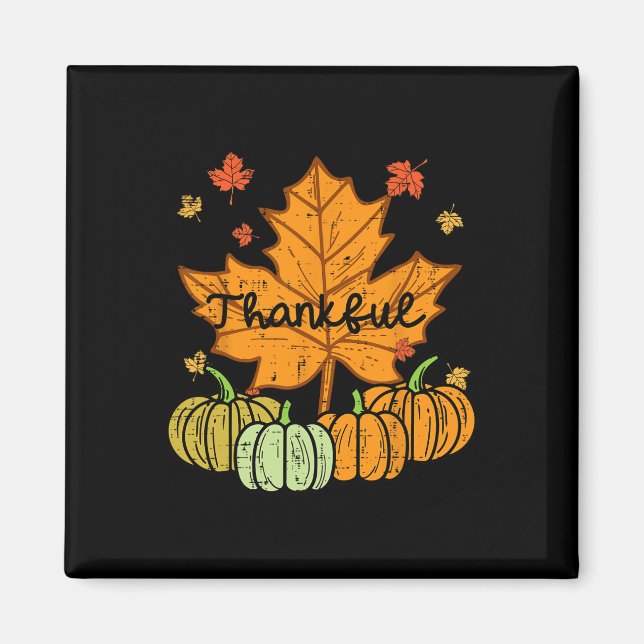 Thankful Leaf Pumpkin Cute Thanksgiving Fall Men W Magnet (Front)
