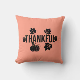 Thankful, Leaves And Pumpkin Throw Pillow