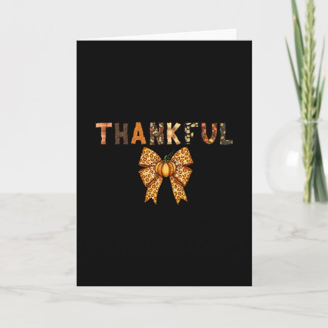 Thankful Leopard Bow Pumpkin Fall Apparel For Wome Card (Front)