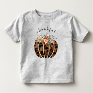 Thankful Leopard Fall Pumpkin Thanksgiving Girl Toddler T-shirt