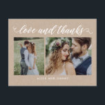 Thankful Love Thank You Postcard Kraft<br><div class="desc">Sending out your thank you note will be a breeze with this chic and stylish thank you postcard. Visit our designs showroom at WWW.BERRYBERRYSWEET.COM</div>