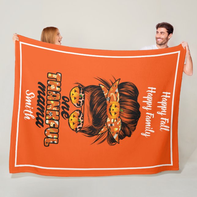 Thankful Mama Autumn Customize Text and Colour Fleece Blanket (In Situ)