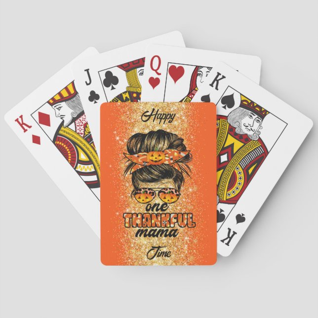 Thankful Mama Autumn Customize Text and Colour Playing Cards (Back)