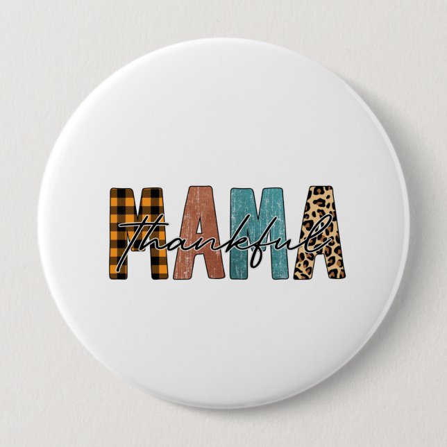 Thankful Mama Fall Typography 4 Inch Round Button (Front)