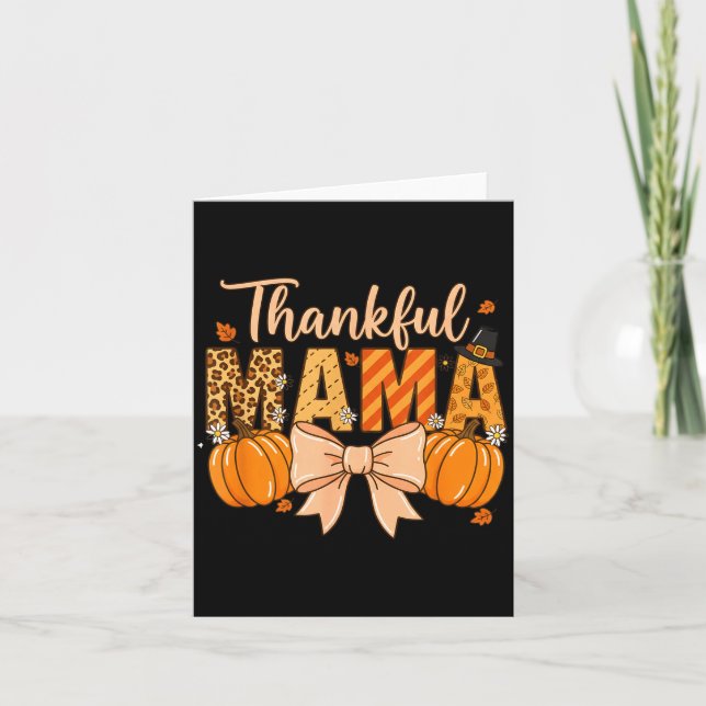 Thankful Mama Pumpkin Fall Coquette Bow Thanksgivi Card (Front)