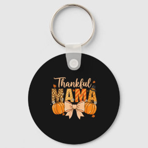 Thankful Mama Pumpkin Fall Coquette Bow Thanksgivi Keychain