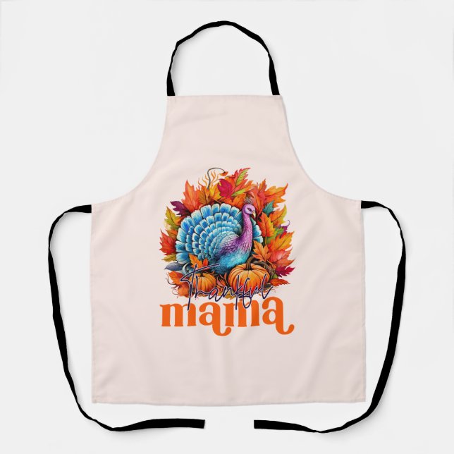 Thankful Mama Turkey and Autumn Leaves Foliage Apron (Front)