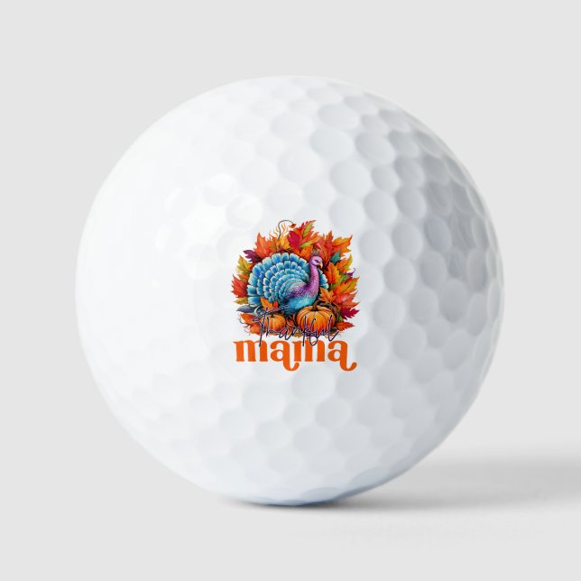 Thankful Mama Turkey and Autumn Leaves Foliage Golf Balls (Front)