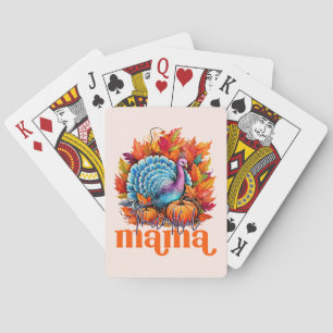 Thankful Mama Turkey and Autumn Leaves Foliage Playing Cards