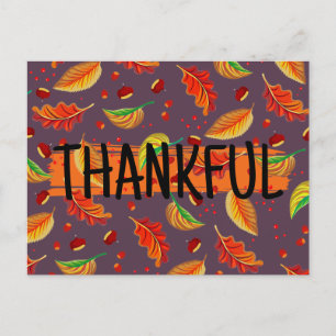  Thankful Modern Autumn Leaves Nuts Chestnuts Fall Postcard
