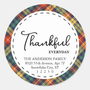 Thankful  Modern Check Pattern Simple Thanksgiving Classic Round Sticker