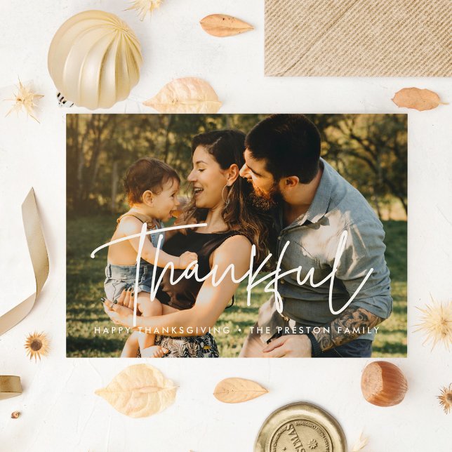 Thankful Modern Thanksgiving family photo Holiday Card (Creator Uploaded)