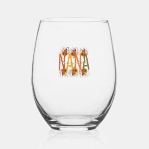 Thankful Nana Grandmother Thanksgiving Nana Grandm Stemless Wine Glass