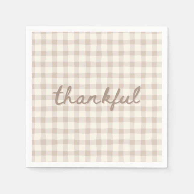Thankful Neutral Tan Gingham  Napkin (Front)