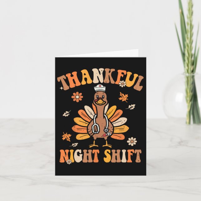 Thankful Night Shift Nurse Groovy Thanksgiving Tur Card (Front)