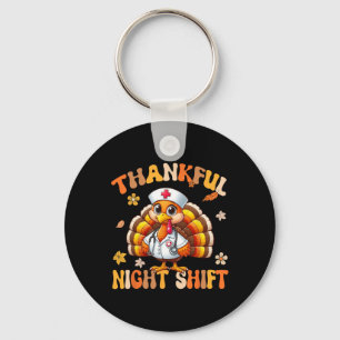 Thankful Night Shift Nurse Groovy Thanksgiving Tur Keychain